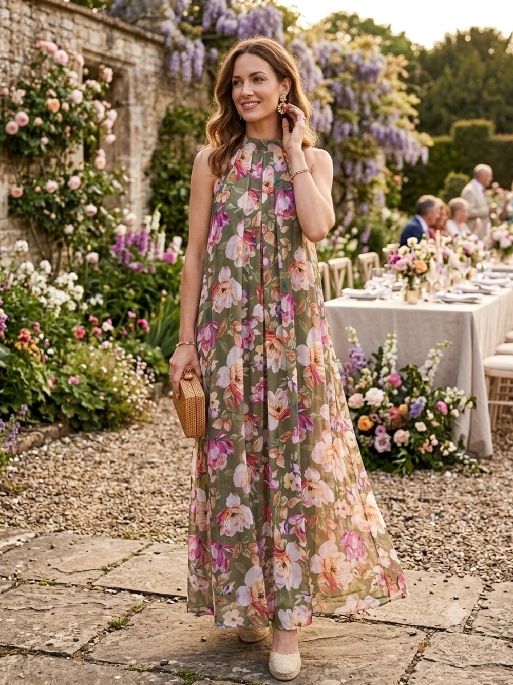 Made In Italy Bellambra Olive Floral Sleeveless Maxi Dress